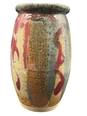 Handcrafted Multicolor Ceramic Vase With Abstract Glaze Pattern 8"H x 5"W